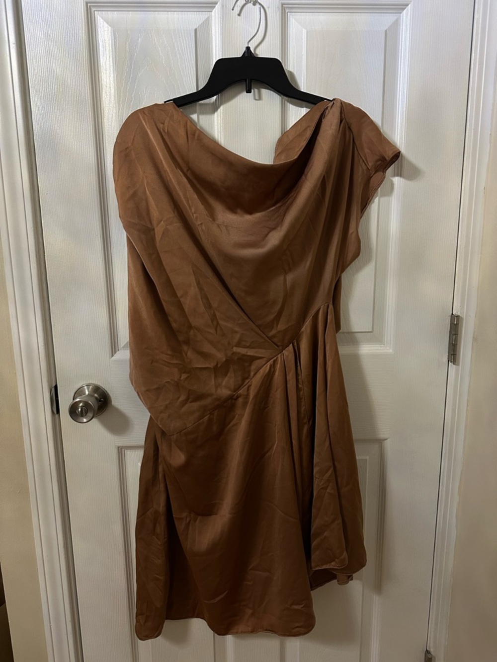 ASOS off shoulder Women's Asymmetric Draped Brown Dress
